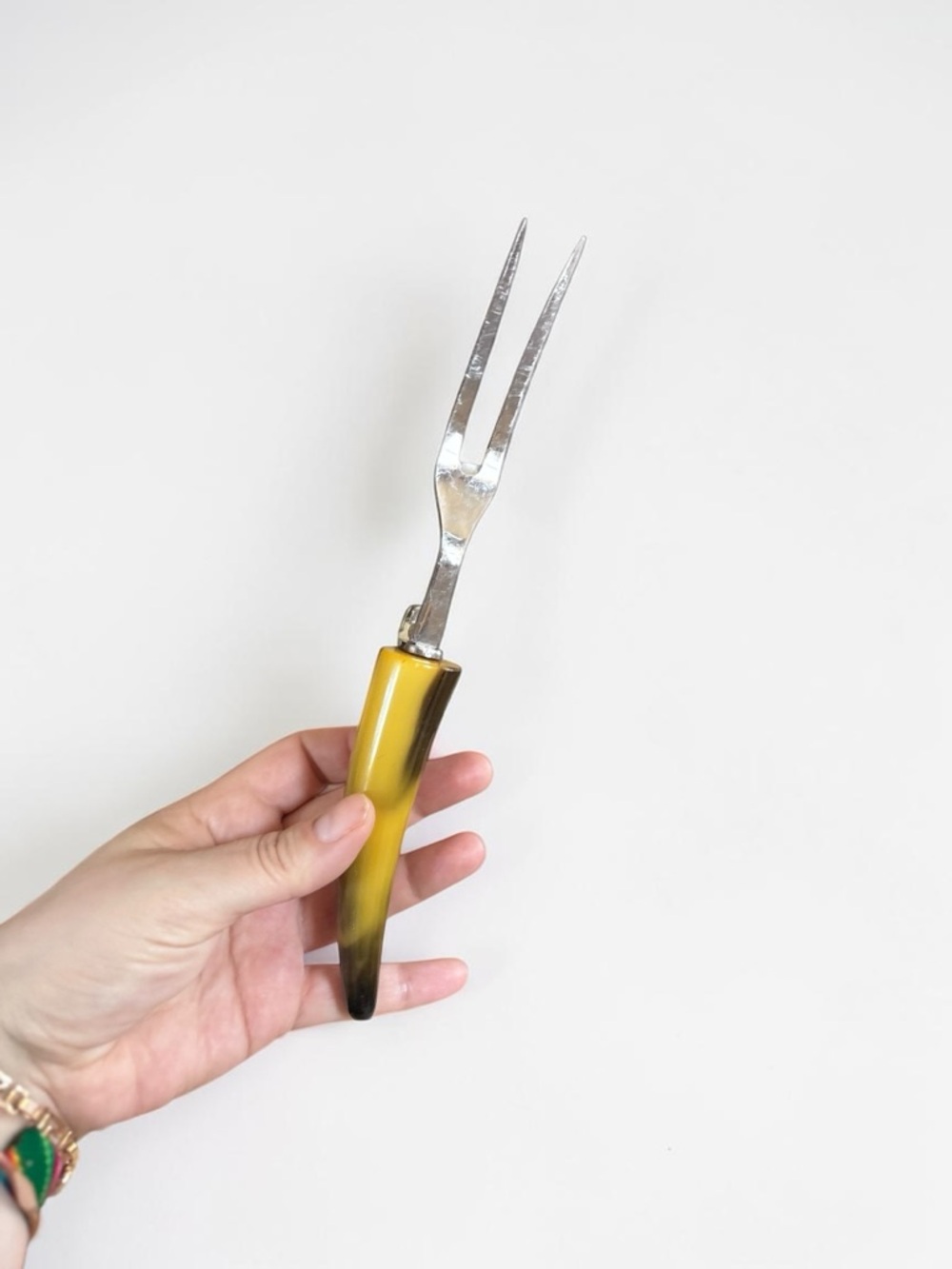 Pierre Alain Roast Carving Fork Horn Handle Stainless Steel Vintage